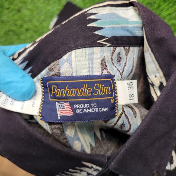 VTG 80s Panhandle Slim USA Abstract Ikat Print Cotton Shirt XXL Tall - Picture 6 of 6